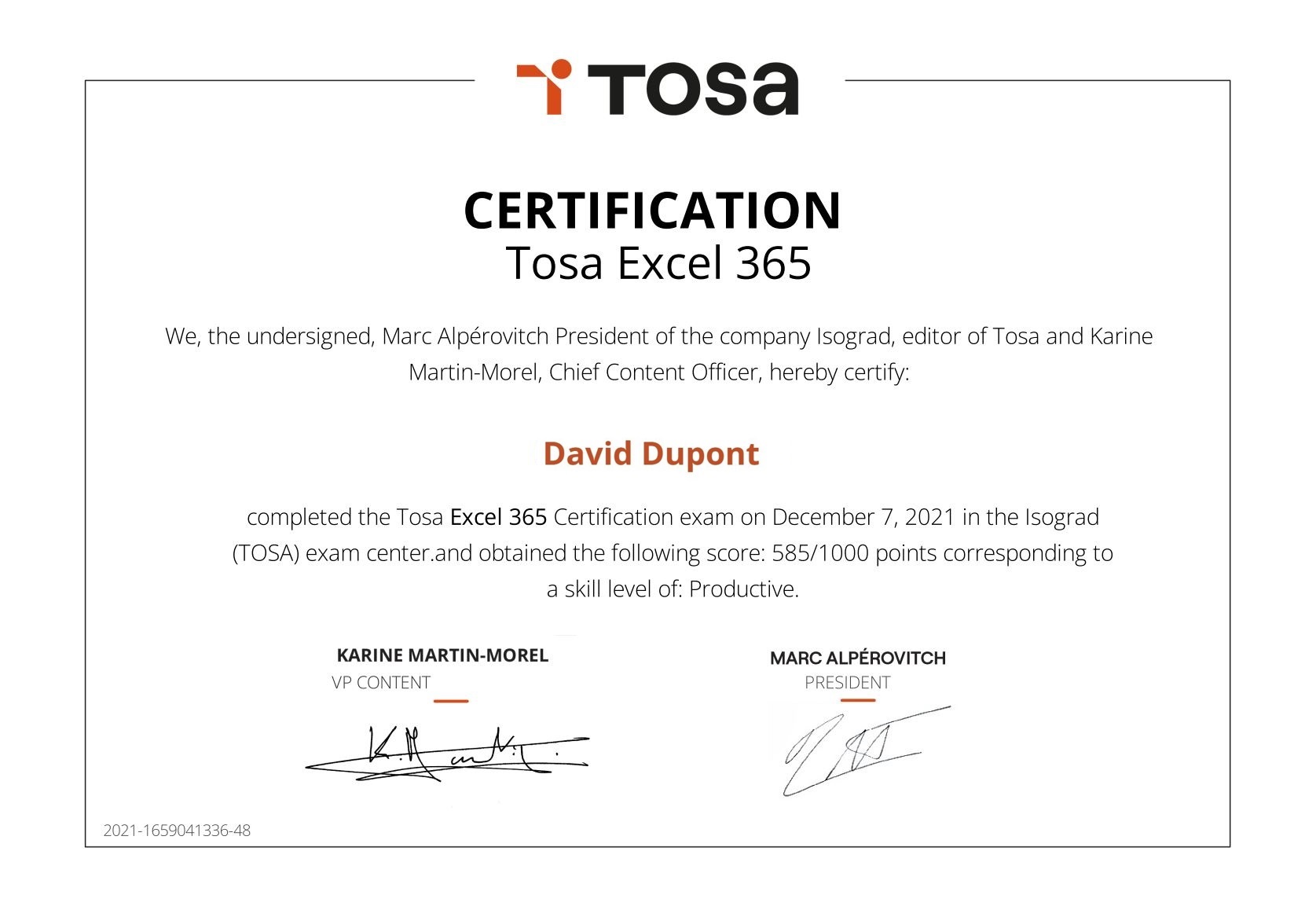 diploma certification tosa score