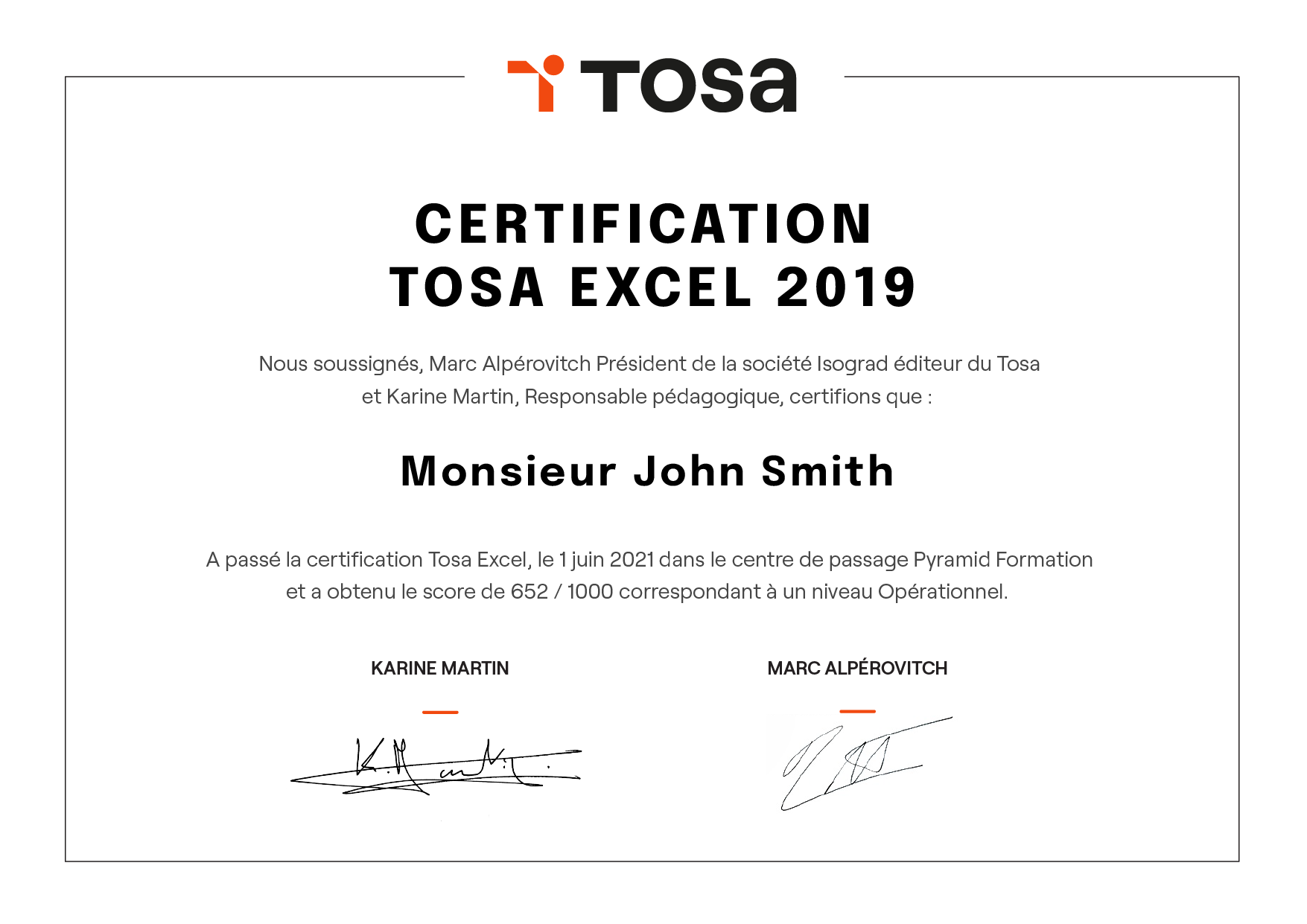 diplome certification tosa score